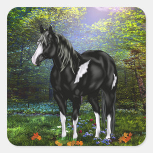 Black and White Overo Paint Horse Square Sticker