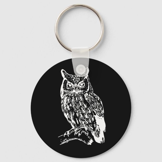 Black and White Owl Design Key Ring (Front)