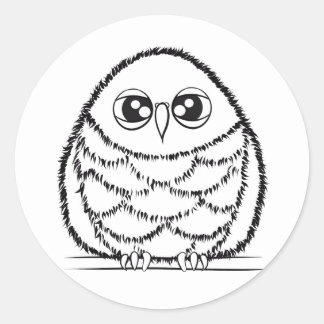 Black and White Owl Illustration Classic Round Sticker