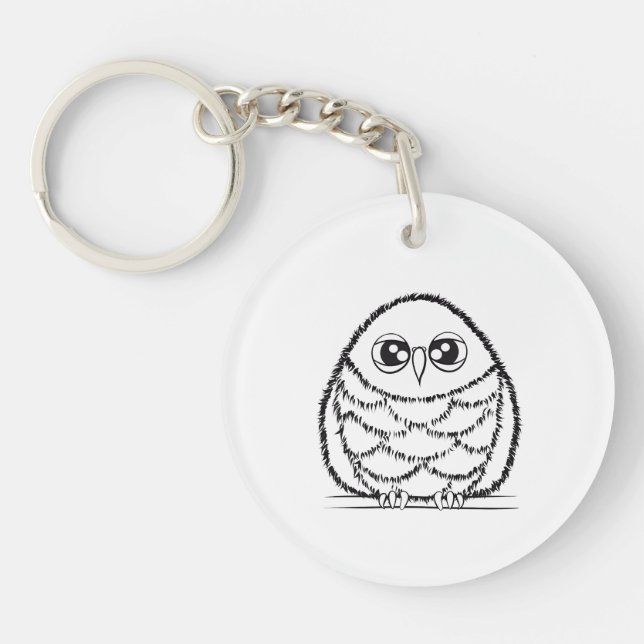 Black and White Owl Illustration Key Ring (Front)