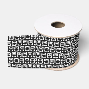 Black and White Owl Pattern Grosgrain Ribbon