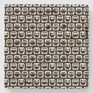 Black and White Owl Pattern Stone Coaster