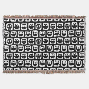 Black and White Owl Pattern Throw Blanket