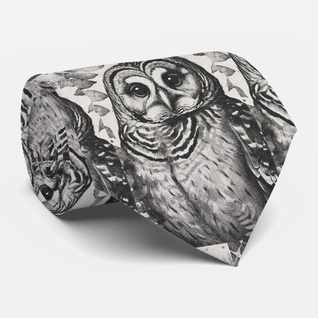 Black and White Owl Pattern Tie (Rolled)