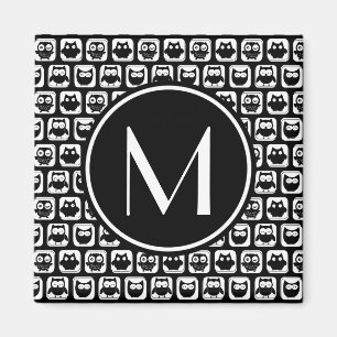 Black and White Owls Personalised Monogram Magnet