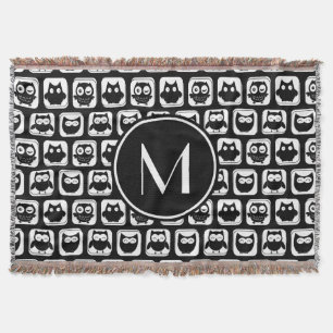Black and White Owls Personalised Monogram Throw Blanket