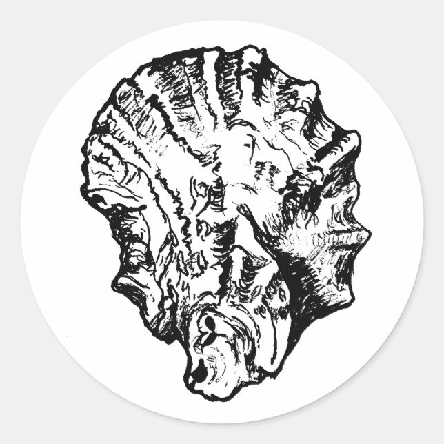 Black and White Oyster Shell Classic Round Sticker (Front)