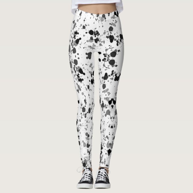 Black and White Paint Splatter Leggings (Front)