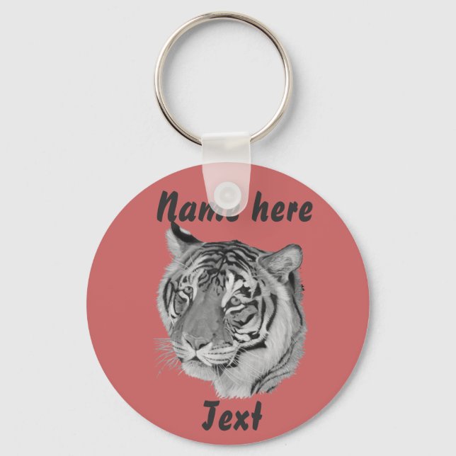 black and white painting of tiger big cat key ring (Front)
