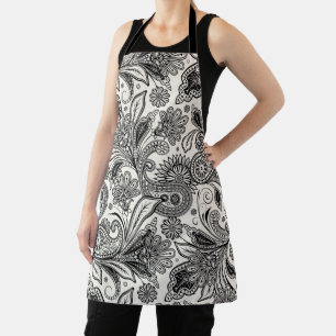 Black and white paislely apron