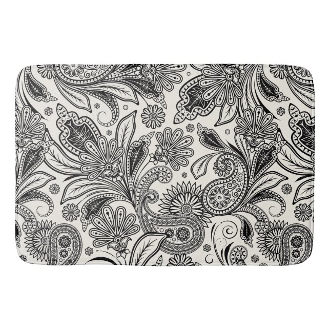 Black and white paislely bath mat (Front)