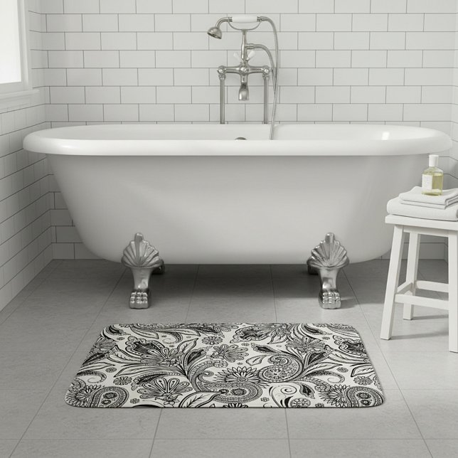 Black and white paislely bath mat (Creator Uploaded)