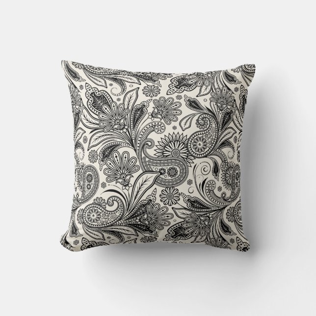 Black and white paislely  cushion (Front)