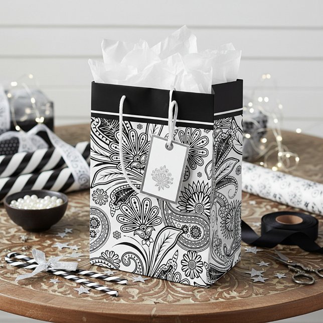 Black and white paislely  medium gift bag (Creator Uploaded)