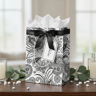 Black and white paislely  medium gift bag