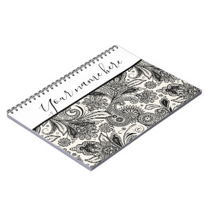 Black and white paislely personalised notebook