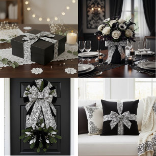 Black and white paislely  satin ribbon