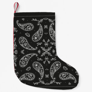 Black and White Paisley Bandana Ornament Print. Vi Small Christmas Stocking