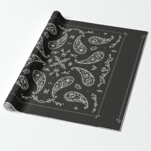 Black and White Paisley Bandana Ornament Print. Vi Wrapping Paper