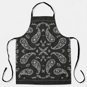 Black and White Paisley Bandanna Ornament Print. V Apron