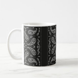 Black and White Paisley Bandanna Ornament Print. V Coffee Mug
