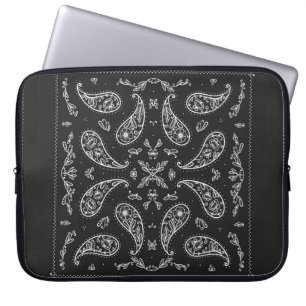 Black and White Paisley Bandanna Ornament Print. V Laptop Sleeve