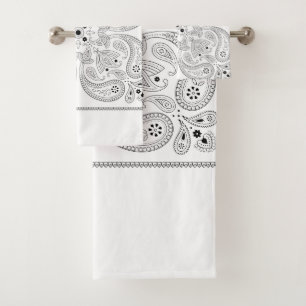 Black and White Paisley  Bath Towel Set