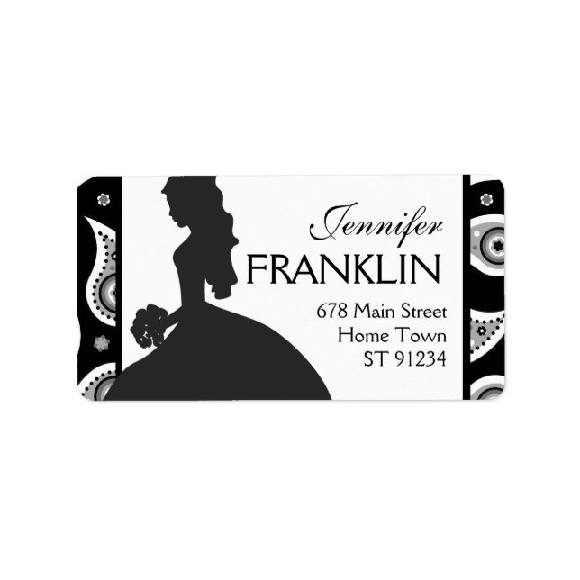 Black and White Paisley Bride Address Label (Front)