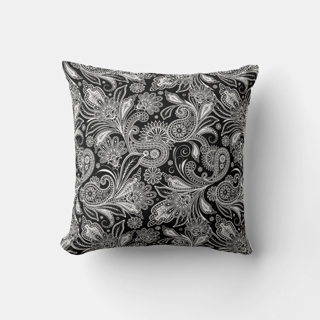 Black and white paisley  cushion (Front)