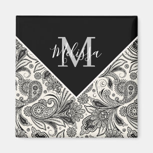 Black and white paisley   magnet