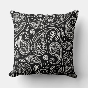 Black and white paisley pattern cushion