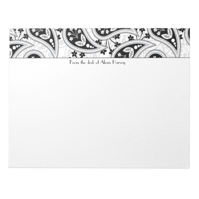 Black and White Paisley Pattern Notepad (Front)