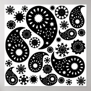Black and White Paisley Pattern. Poster