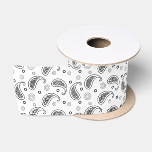 Black and White Paisley Pattern Satin Ribbon