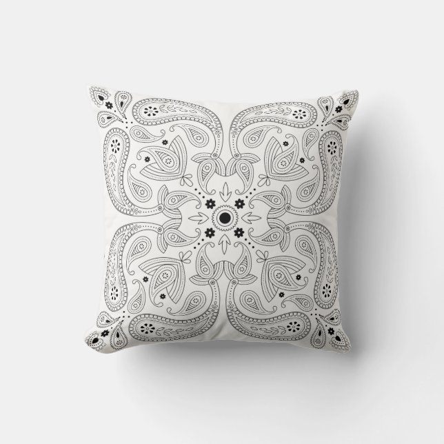 Black and White Paisley Pattern Throw Pillow (Front)