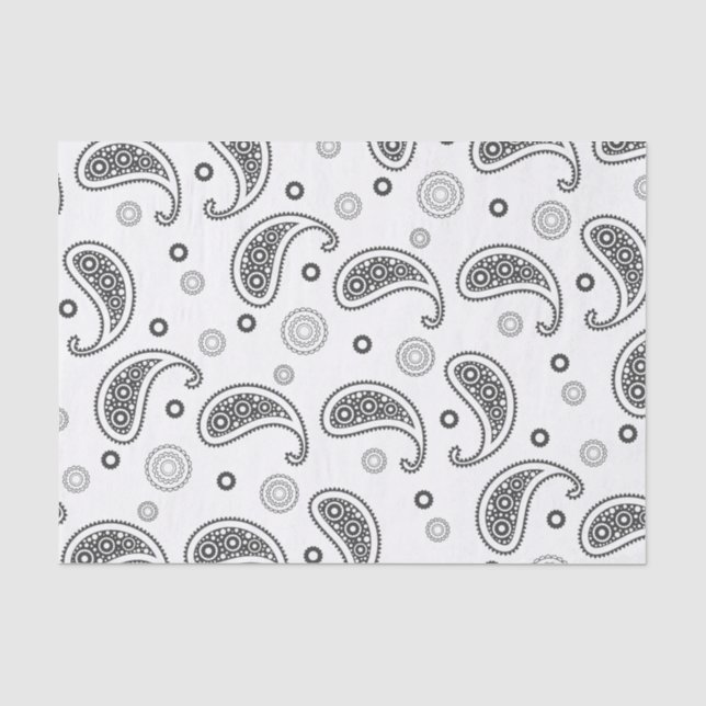 Black and White Paisley Pattern Tissue Paper (Front)