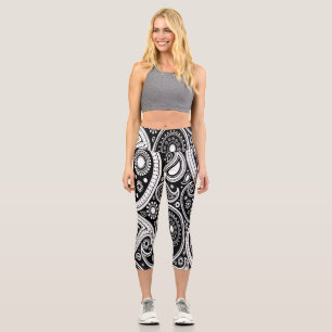 Black and White Paisley Print Yoga Pants