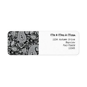 Black and white paisley return address label