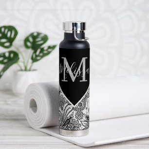 Black and white paisley water bottle
