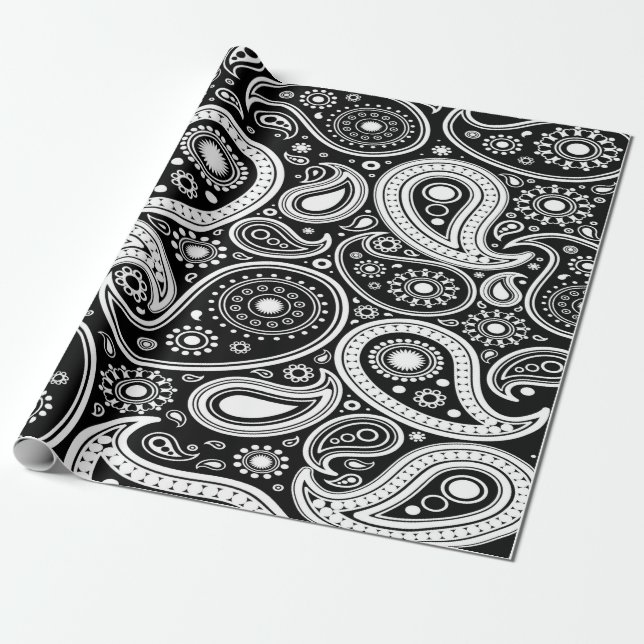 Black and White Paisley Wrapping Paper (Unrolled)