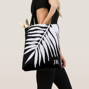 Black and White Palm Leaf Monogram Tote Bag