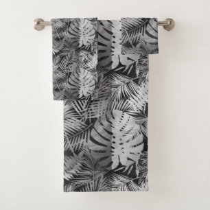 Black and white palm leaves bath towel set