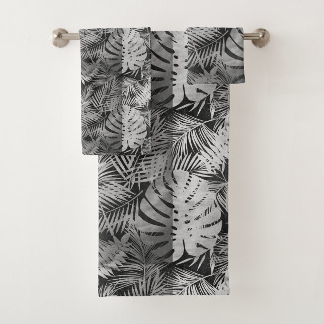 Black and white palm leaves bath towel set (Insitu)