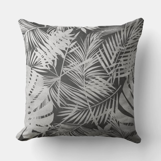Black and white palm leaves cushion (Front)