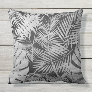Black and white palm leaves cushion