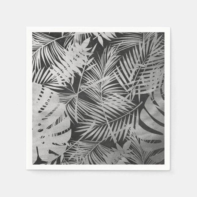 Black and white palm leaves napkin (Front)