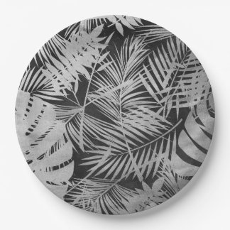 Black and white palm leaves paper plate