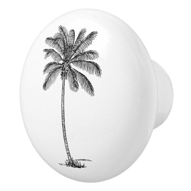 Black and White Palm Palmetto Tree Ceramic Knob (Right)