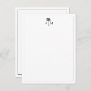 Black and White Palm Palmetto Tree Monogram Card