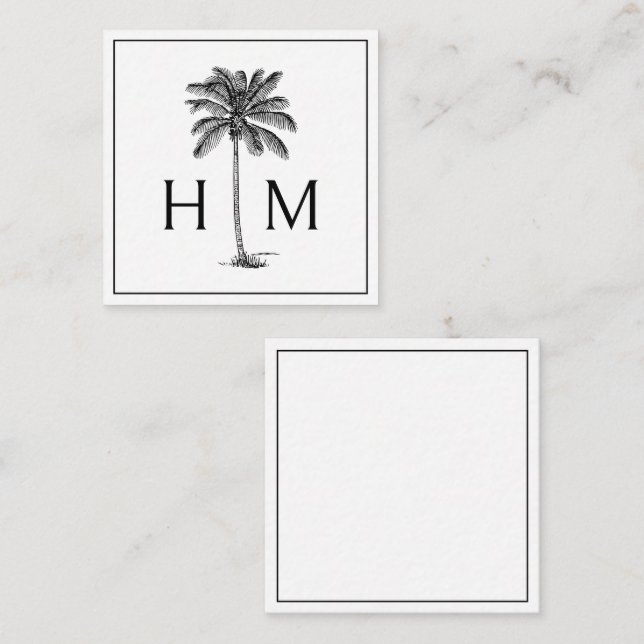 Black and White Palm Palmetto Tree Monogram Card (Front/Back)